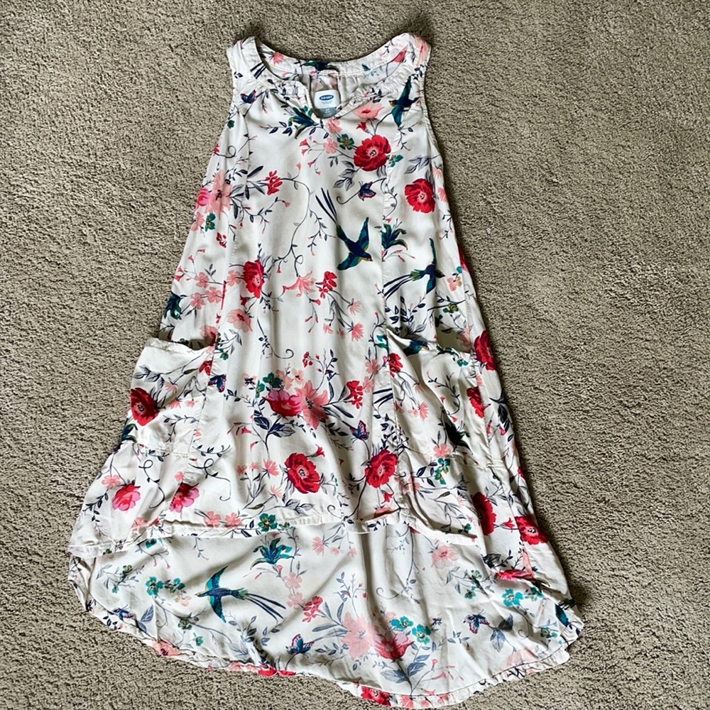 Girls Hi-low Floral Dress with Pockets, Size 6-7